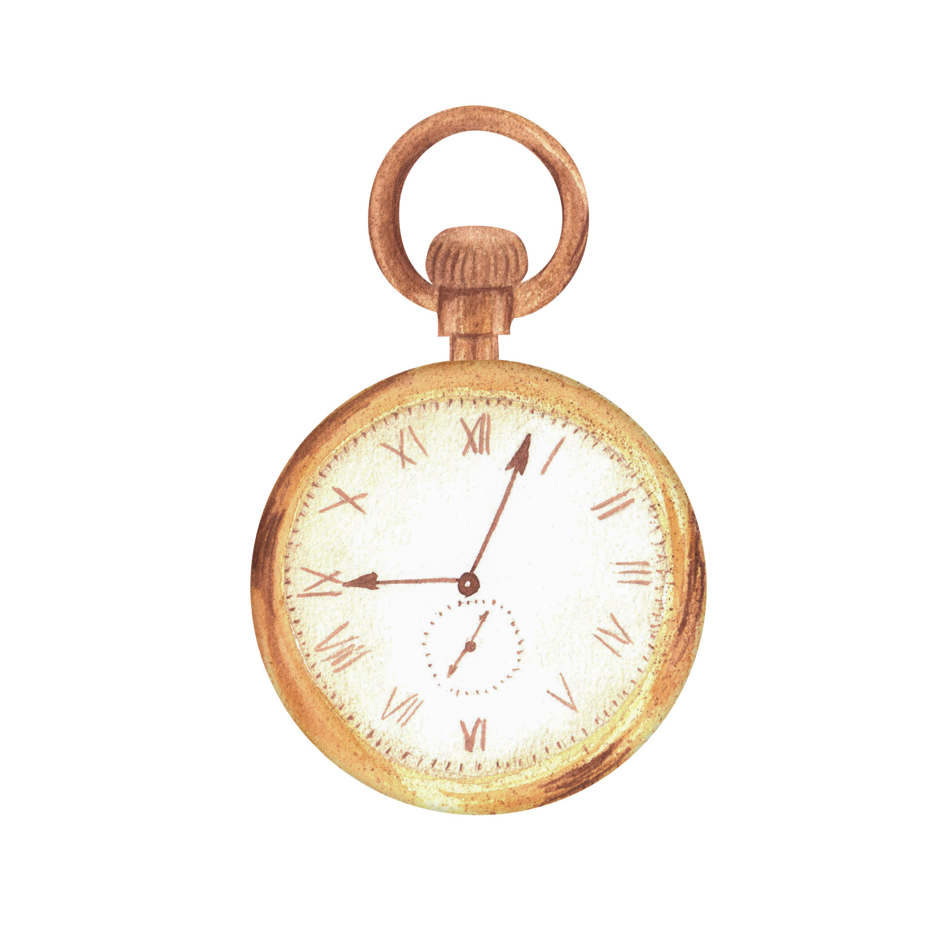 Monochrome antique pocket watch in ochre color. Retro pocket watch. Old