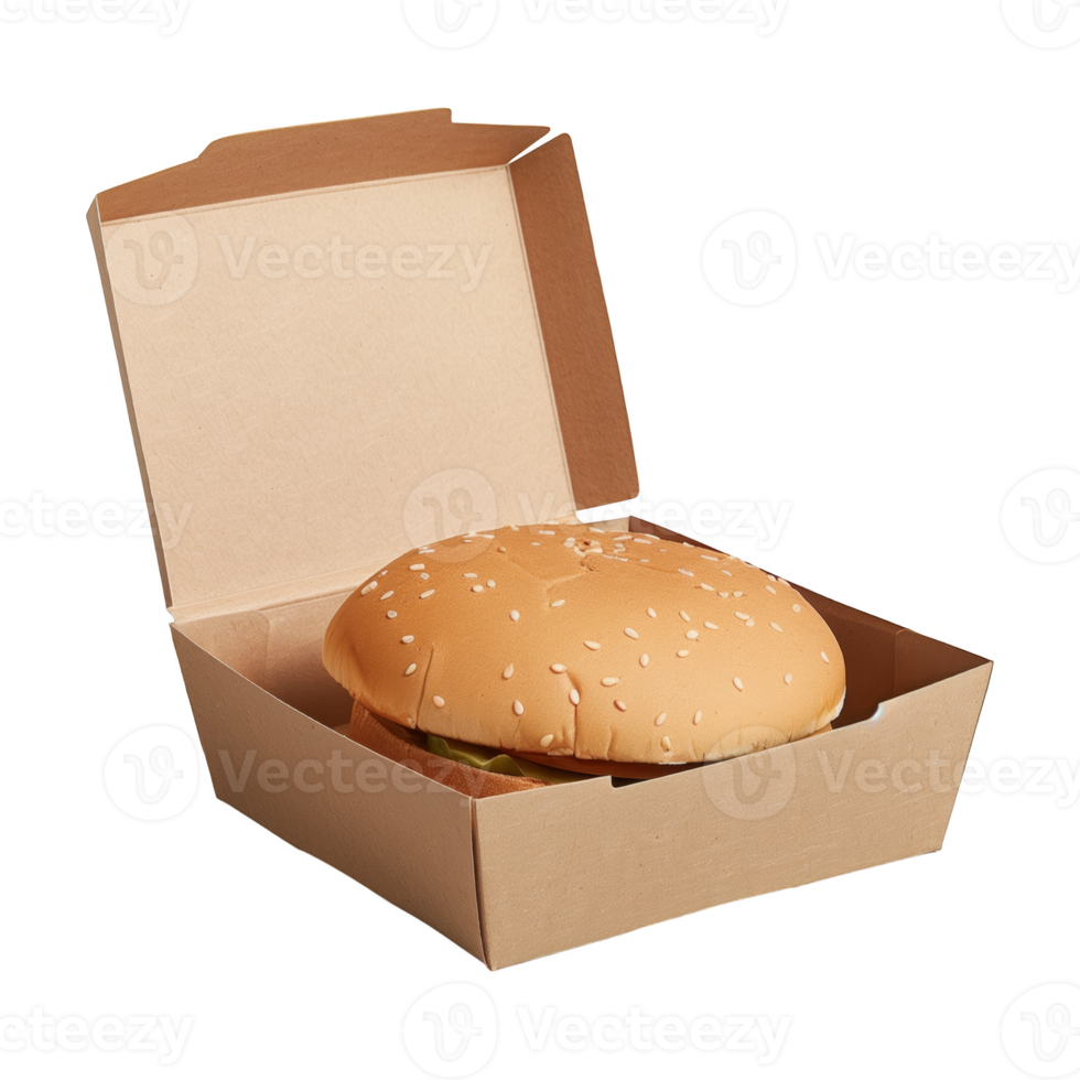 A hamburger placed in a cardboard box. png