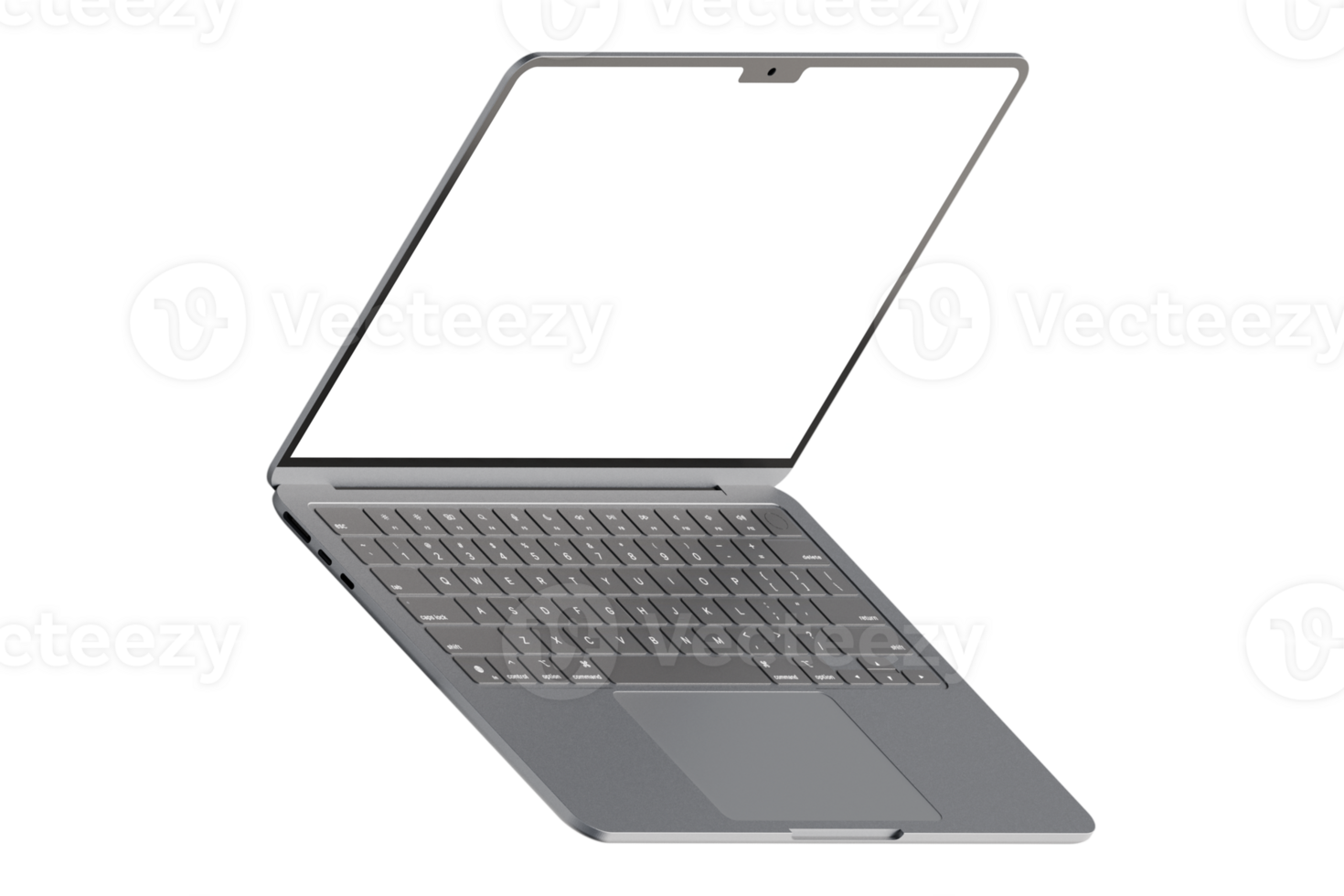 Isometric style photo of gray laptop without background. Template for mockup png