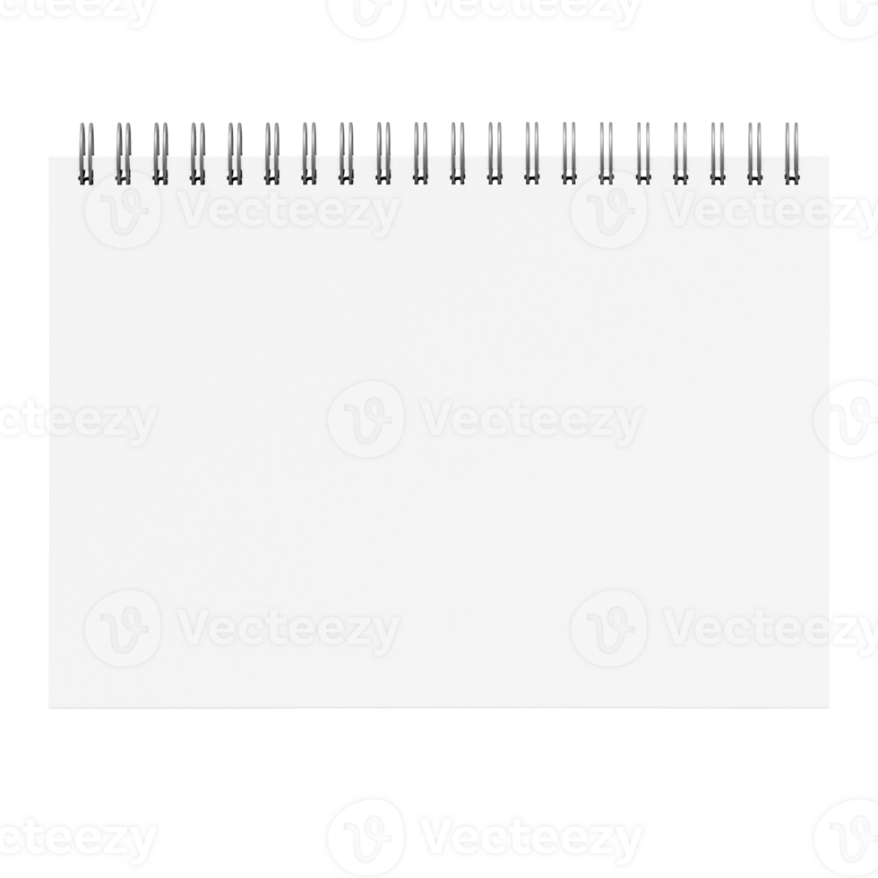 Blank and white notebook with spiral without background. Template for mockup png