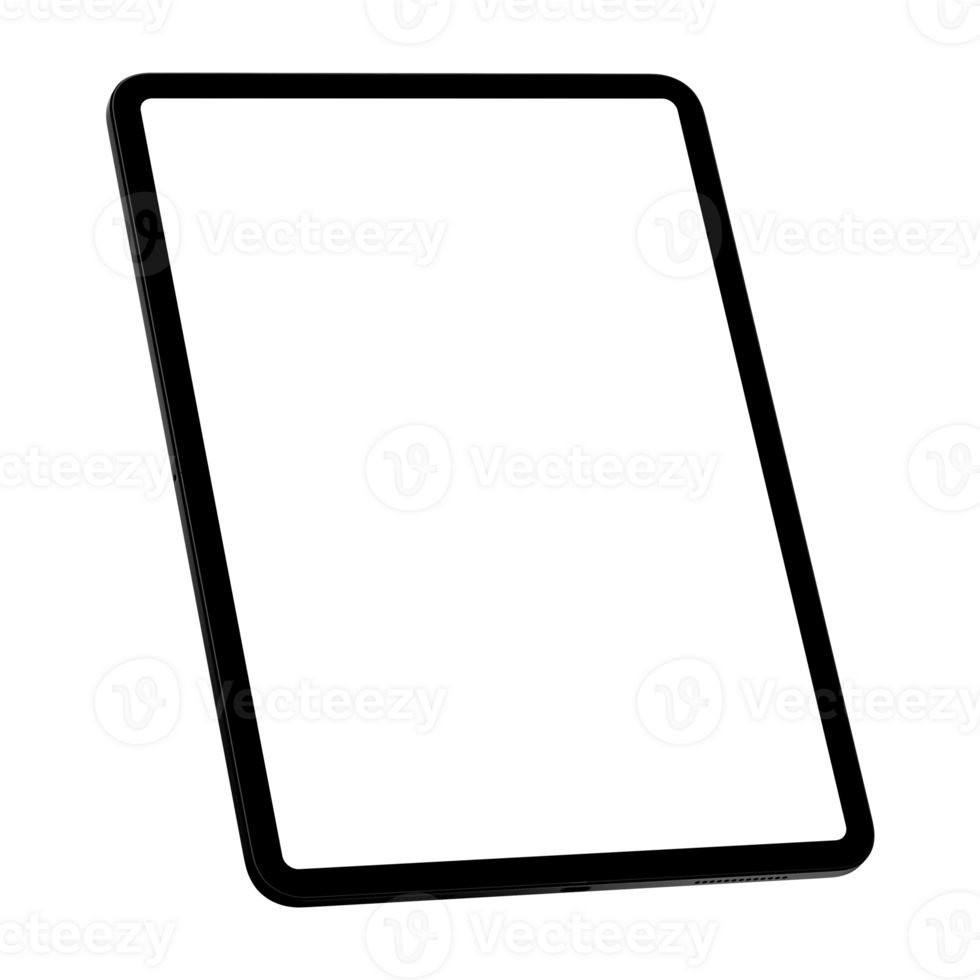 Isometric style photo of gray tablet without background. Template for mockup png
