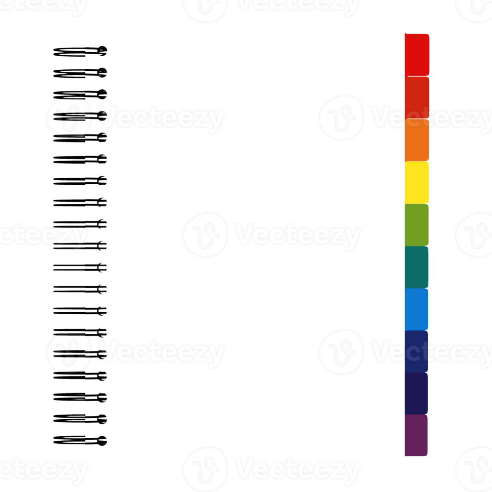 Blank and white notebook with spiral and colored dividers without background. Template for mockup png
