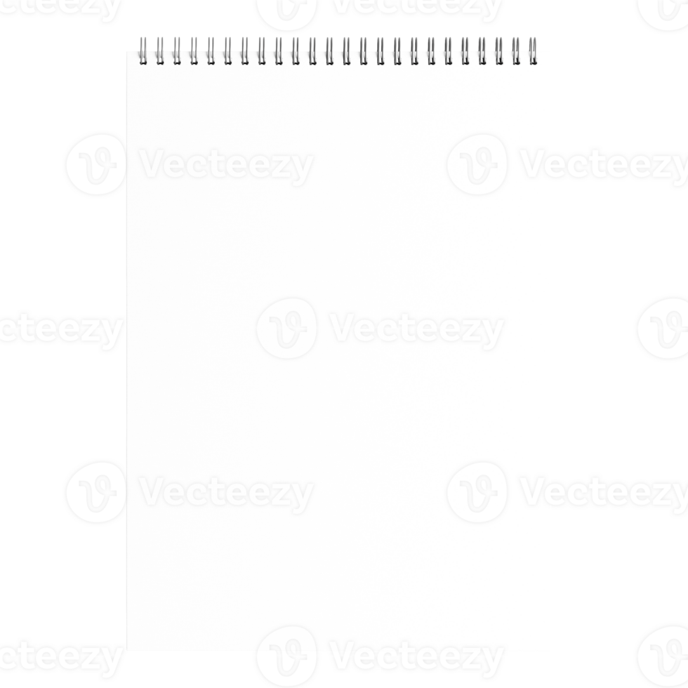 Blank and white notebook with spiral without background. Template for mockup png