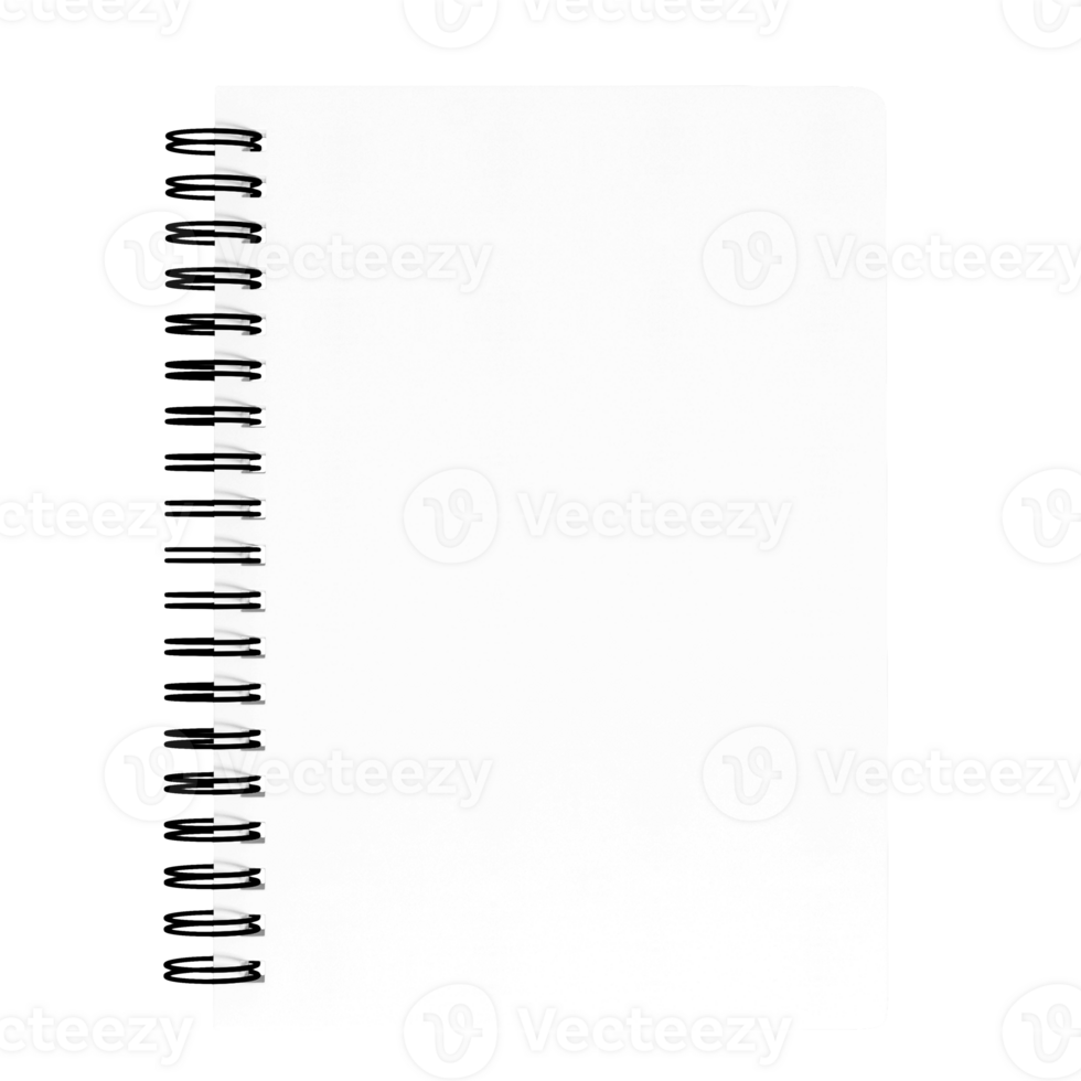 Blank and white notebook with spiral without background. Template for mockup png