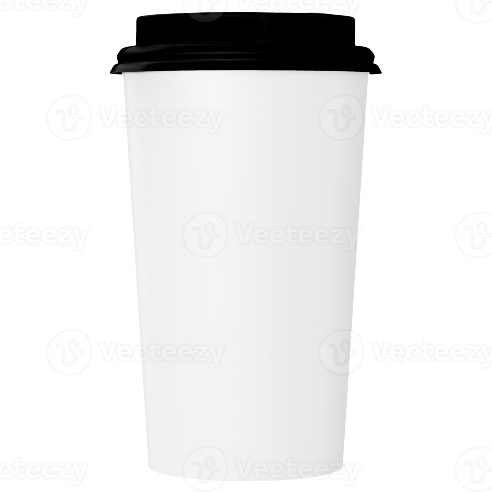 Clean and blank white paper cup for coffee without background. Template for mockup. With black lid png