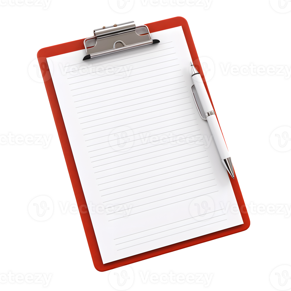 Top view of clean checklist or clipboard without background. Ready for mockup png