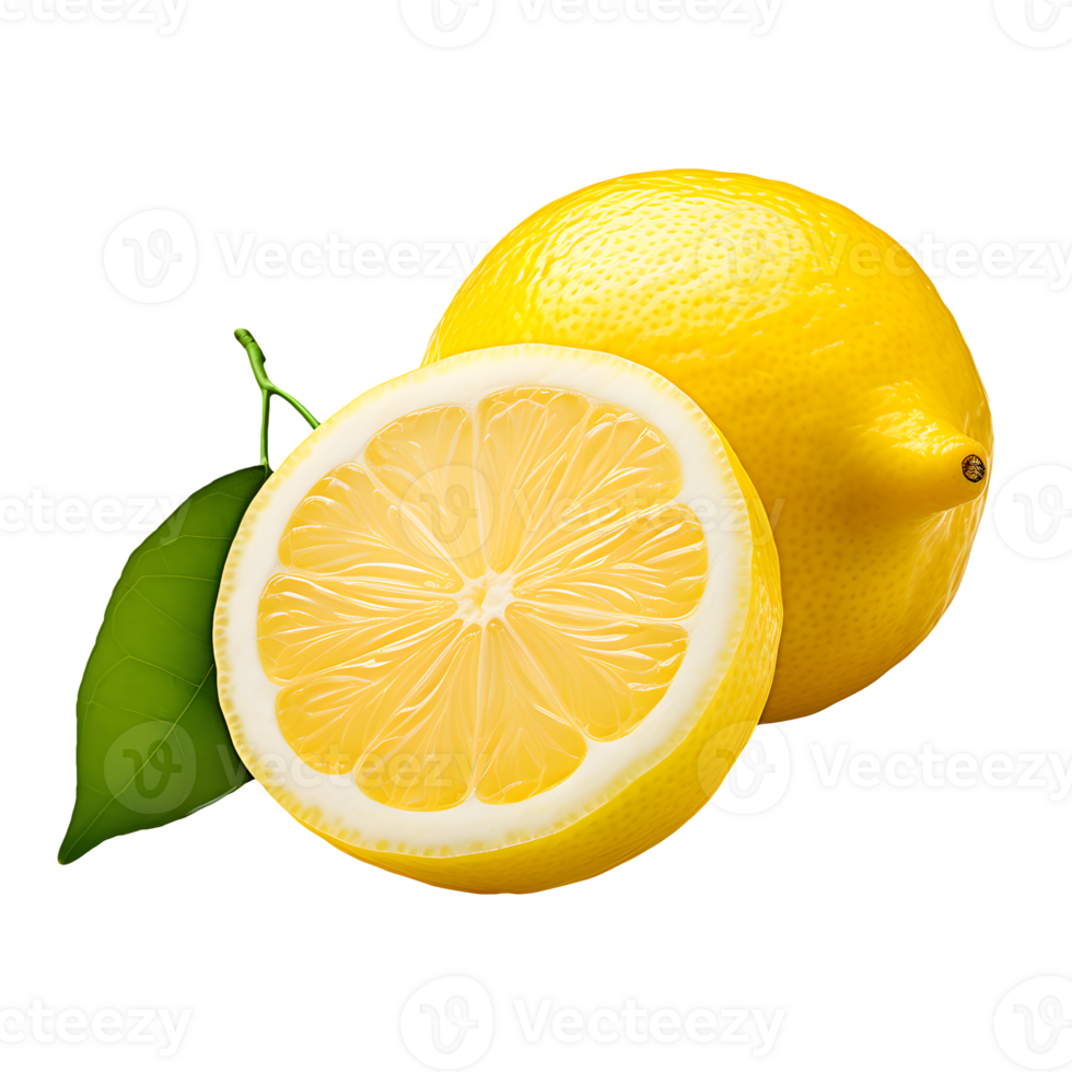 Close-up photo of fresh and tasty yellow lemon without background png