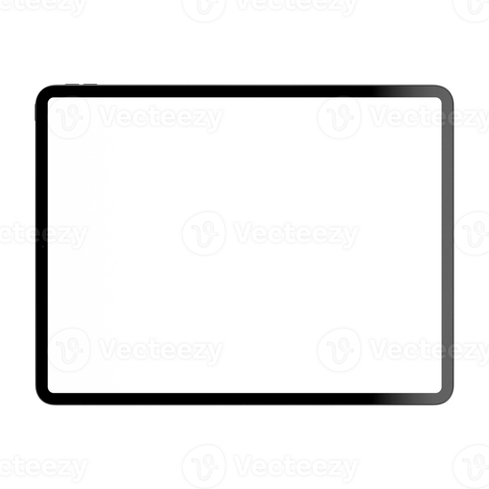 Front side photo of gray tablet without background. Template for mockup png