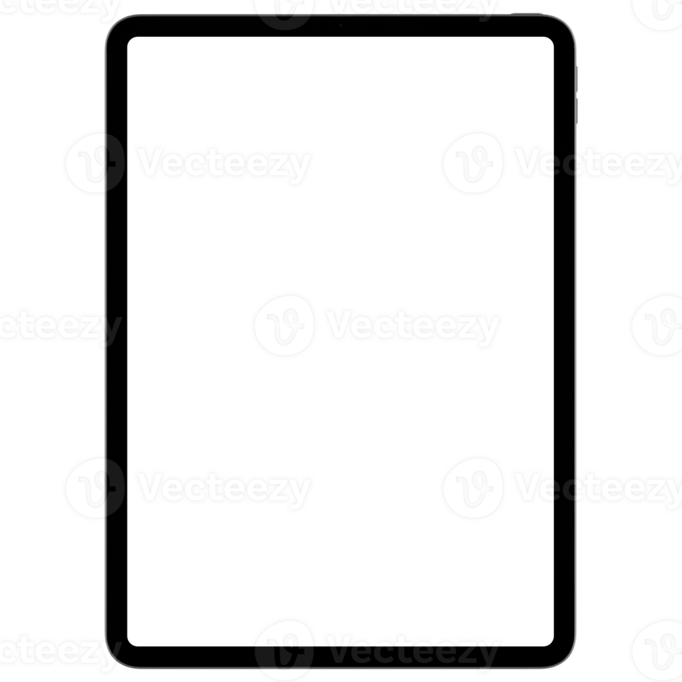 Front side photo of gray tablet without background. Template for mockup png