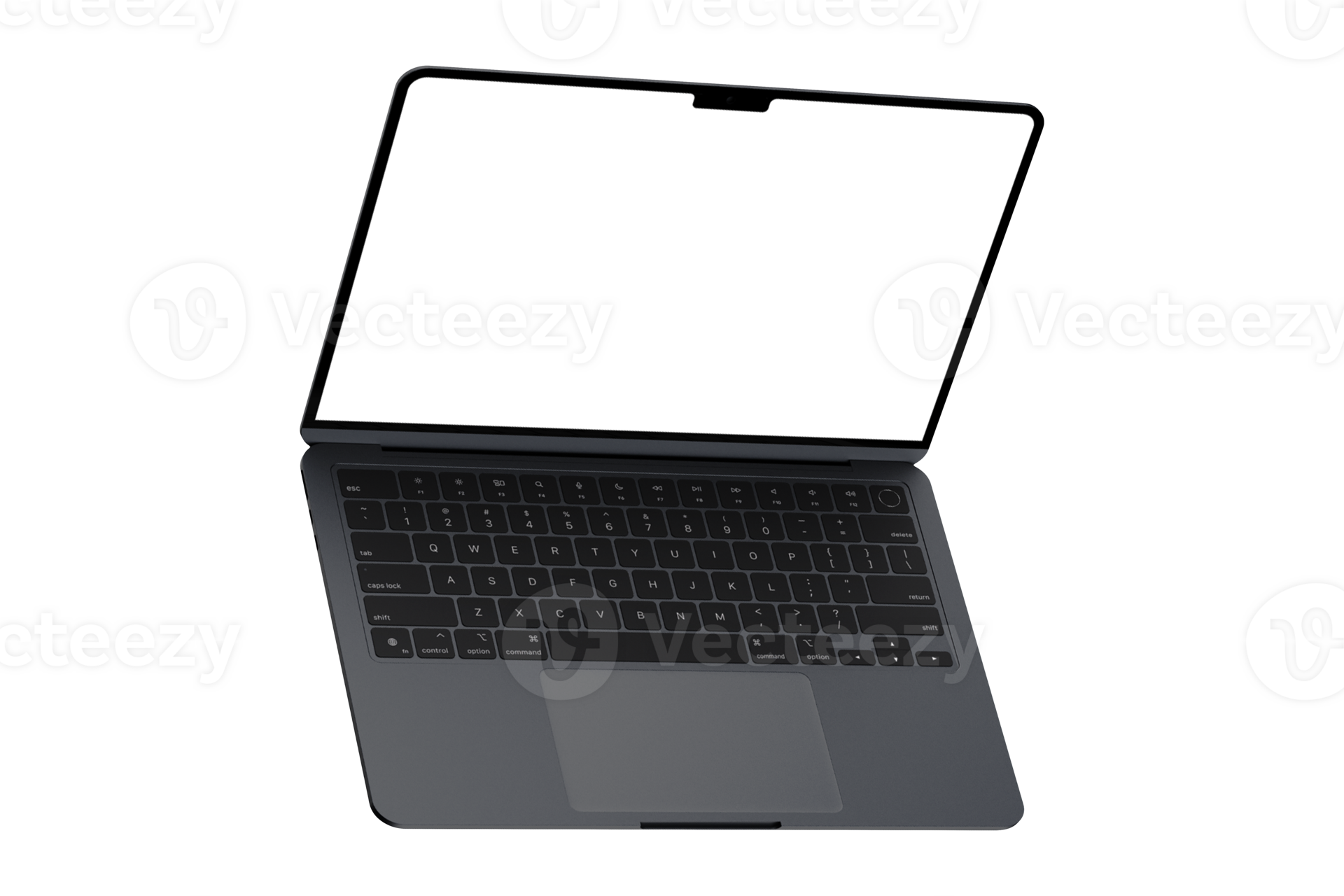 Isometric style photo of gray laptop without background. Template for