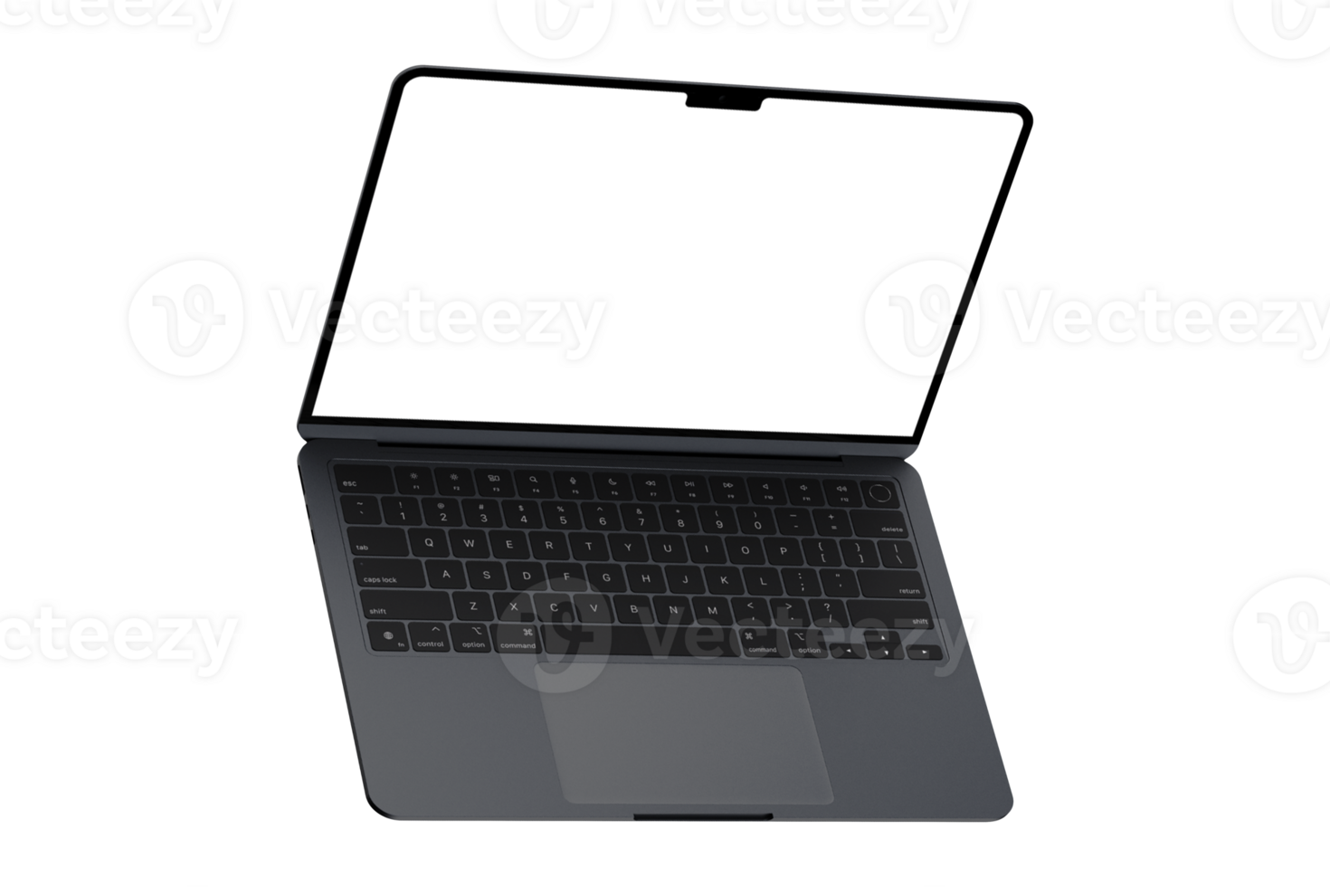 Isometric style photo of gray laptop without background. Template for mockup png