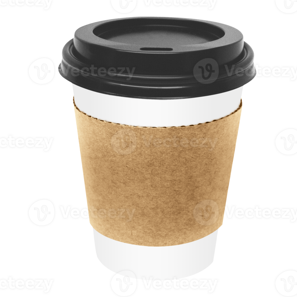 Clean and blank white paper cup for coffee without background. Template for mockup. With black lid png