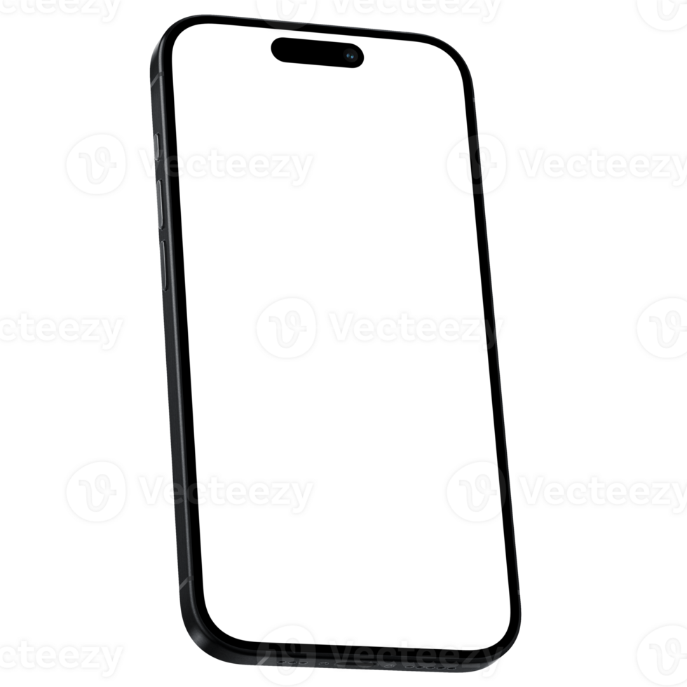 isometrische stijl foto van zwart smartphone vergelijkbaar naar iphone zonder achtergrond. sjabloon voor mockup png