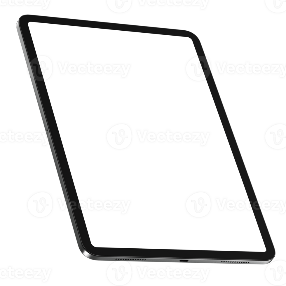Isometric style photo of gray tablet without background. Template for mockup png