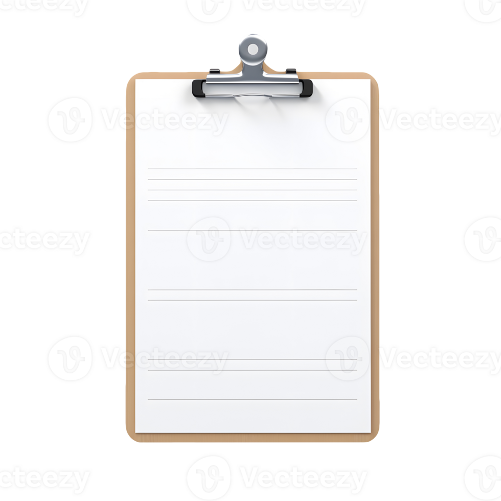 Top view of clean checklist or clipboard without background. Ready for mockup png