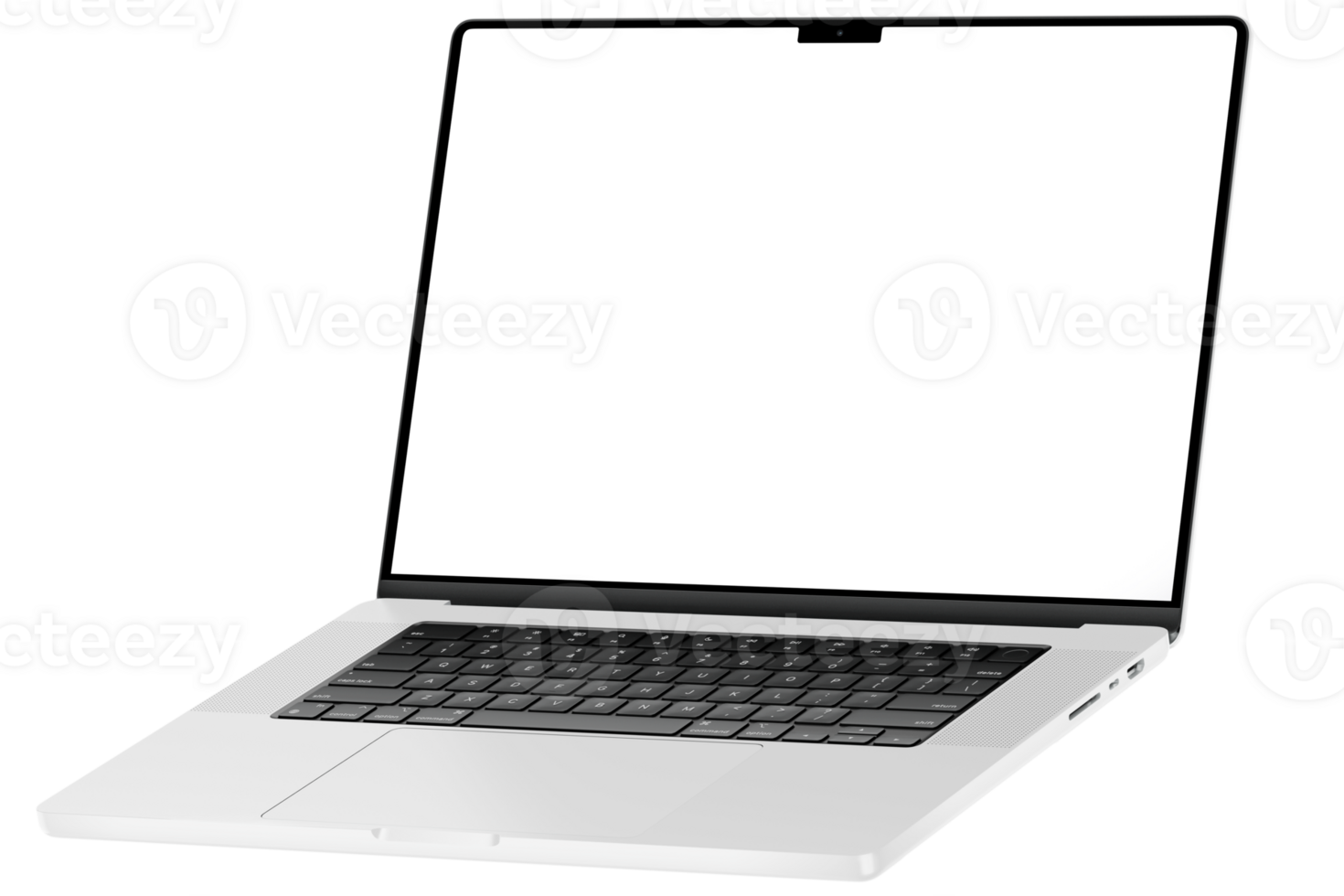 Detailed isometric style photo of laptop without background. Template for mockup png