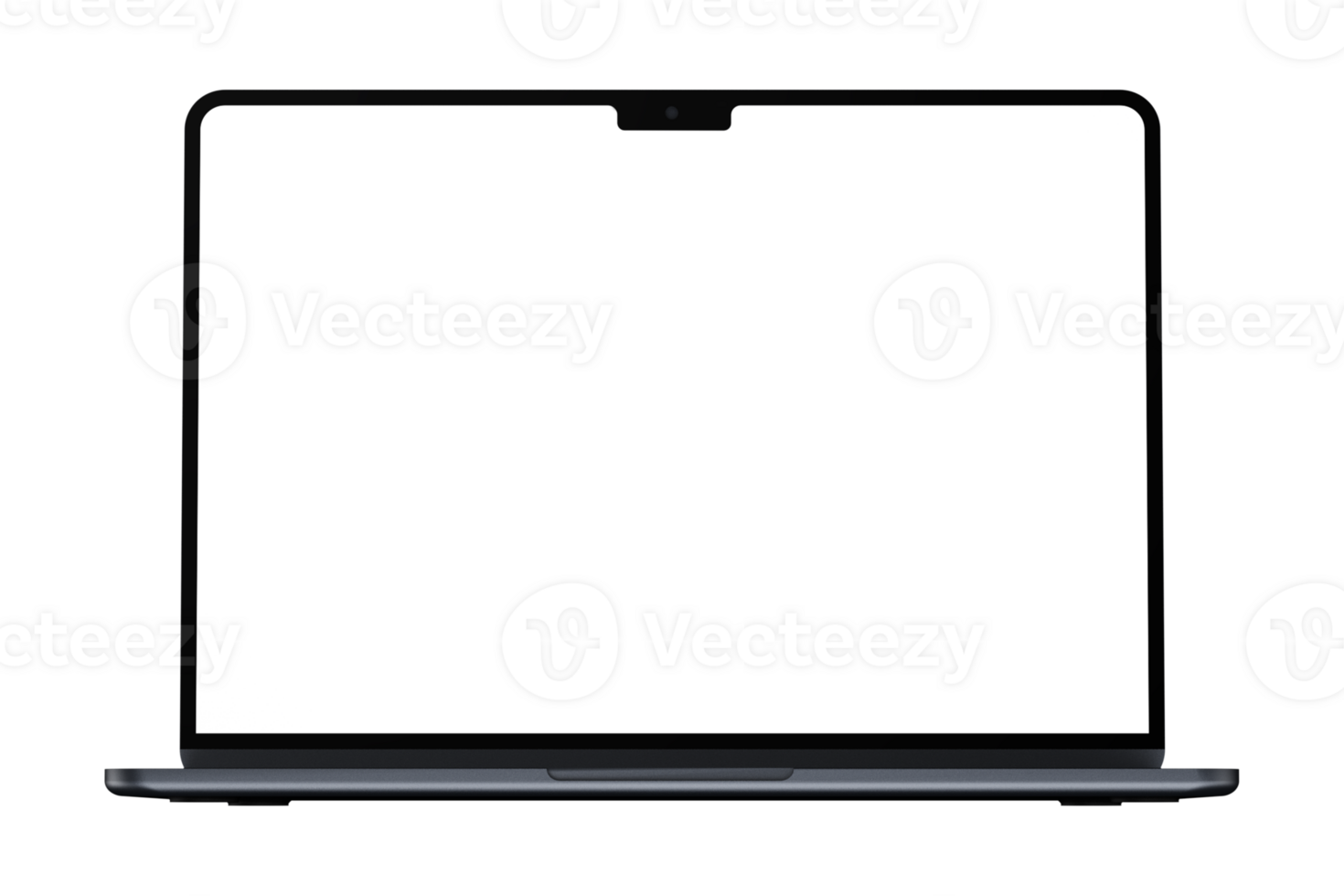 Front side photo of gray laptop without background. Template for mockup png