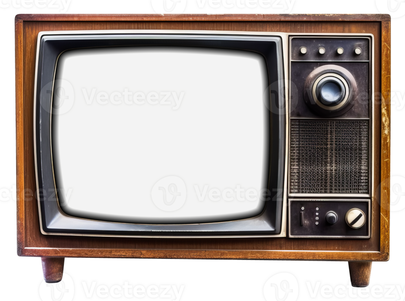 Realistic retro TV on legs with a transparent screen. Transparent isolated background png