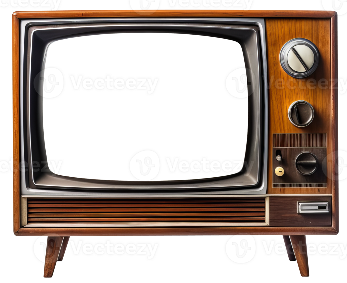 Realistic retro TV on legs with a transparent screen. Transparent isolated background png