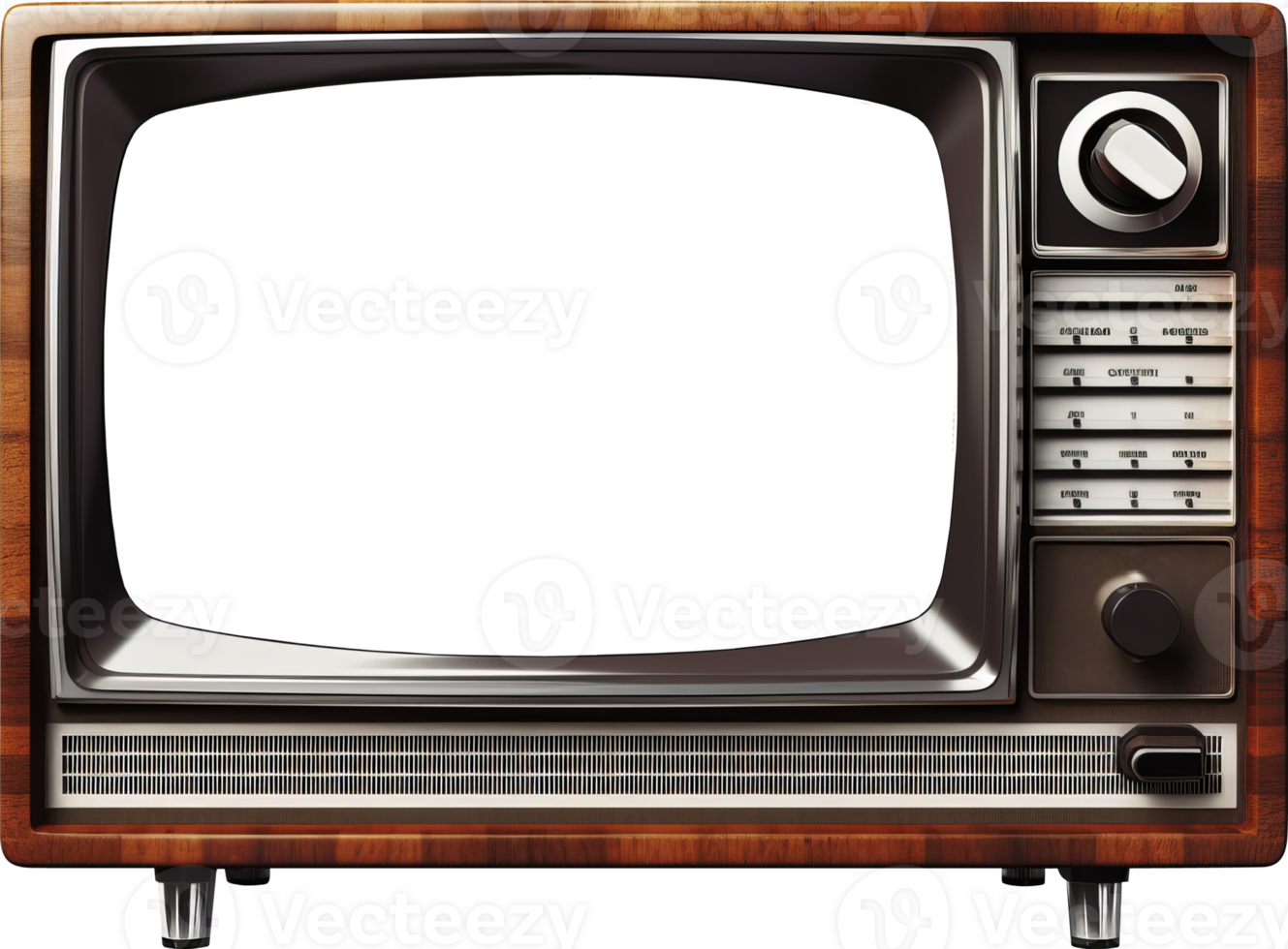 Retro TV on legs with a transparent screen. Buttons and switches. png