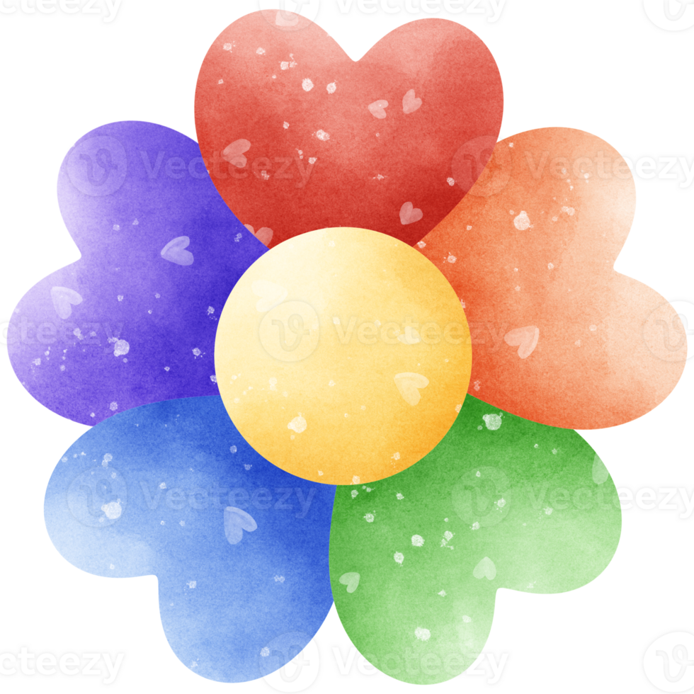 Rainbow heart petal flower illustration png