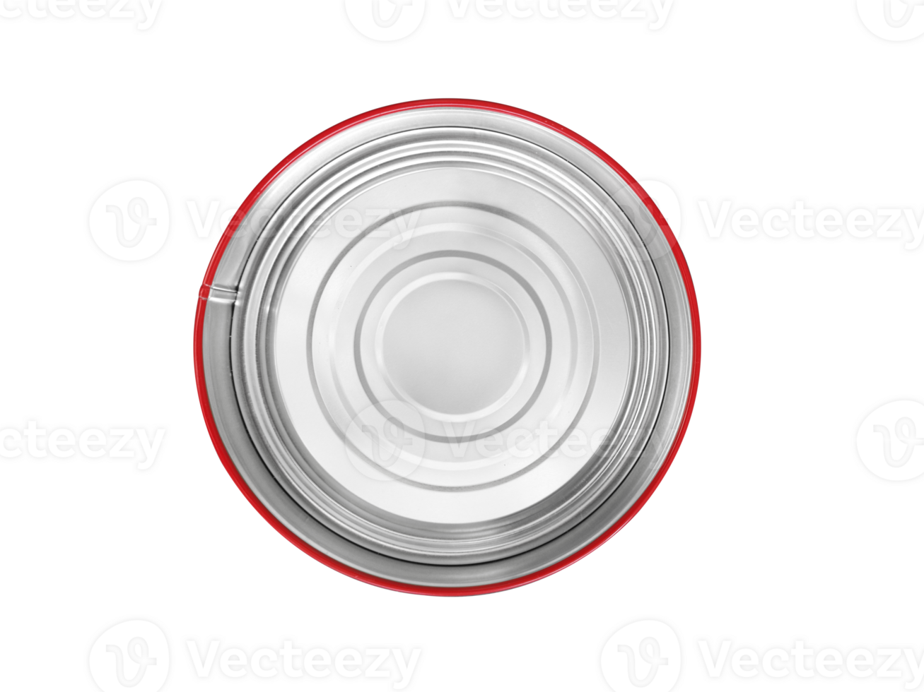top view of open round metal box, transparent background png