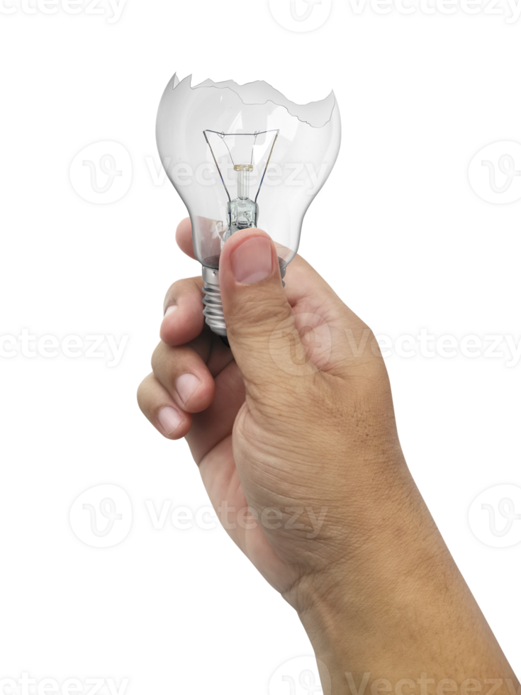 The broken bulb in a hand, transparent background png