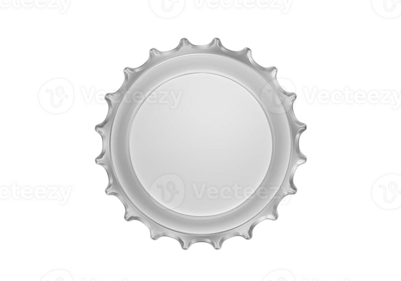 Top view. Silver bottle cap, transparent background png