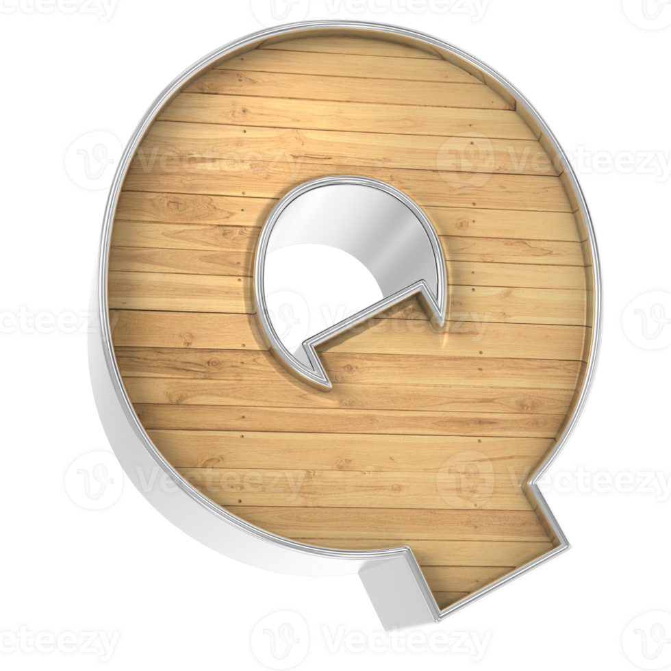 Wood Font Q 3d render png