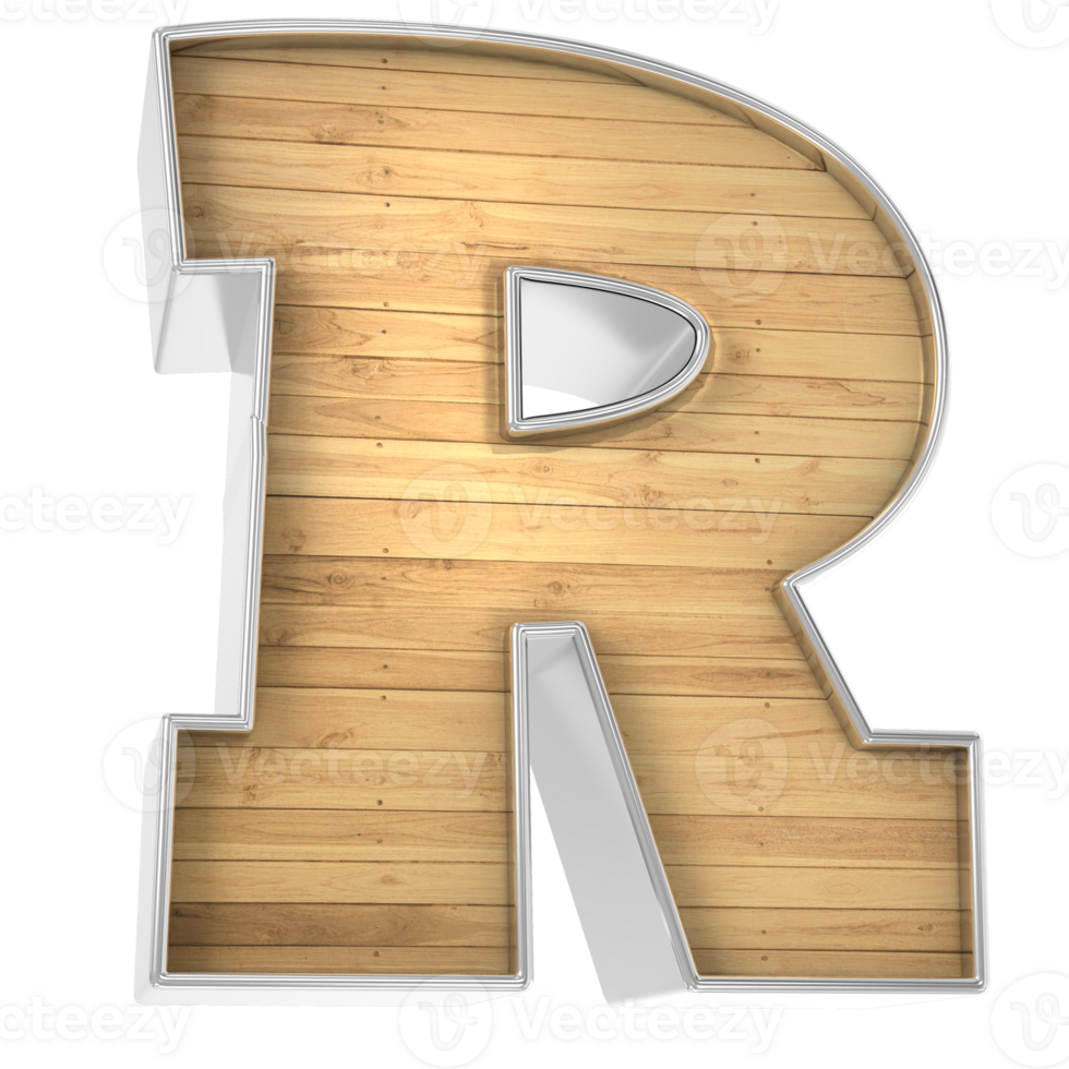 Wood Font R 3d render png