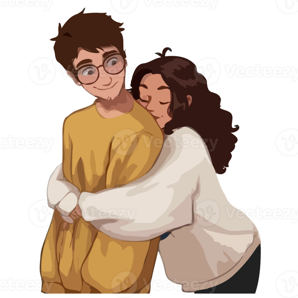 A cute couple hugging png