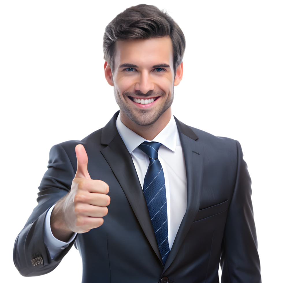 Smiling Businessman in Suit Gives Thumbs-up Gesture png