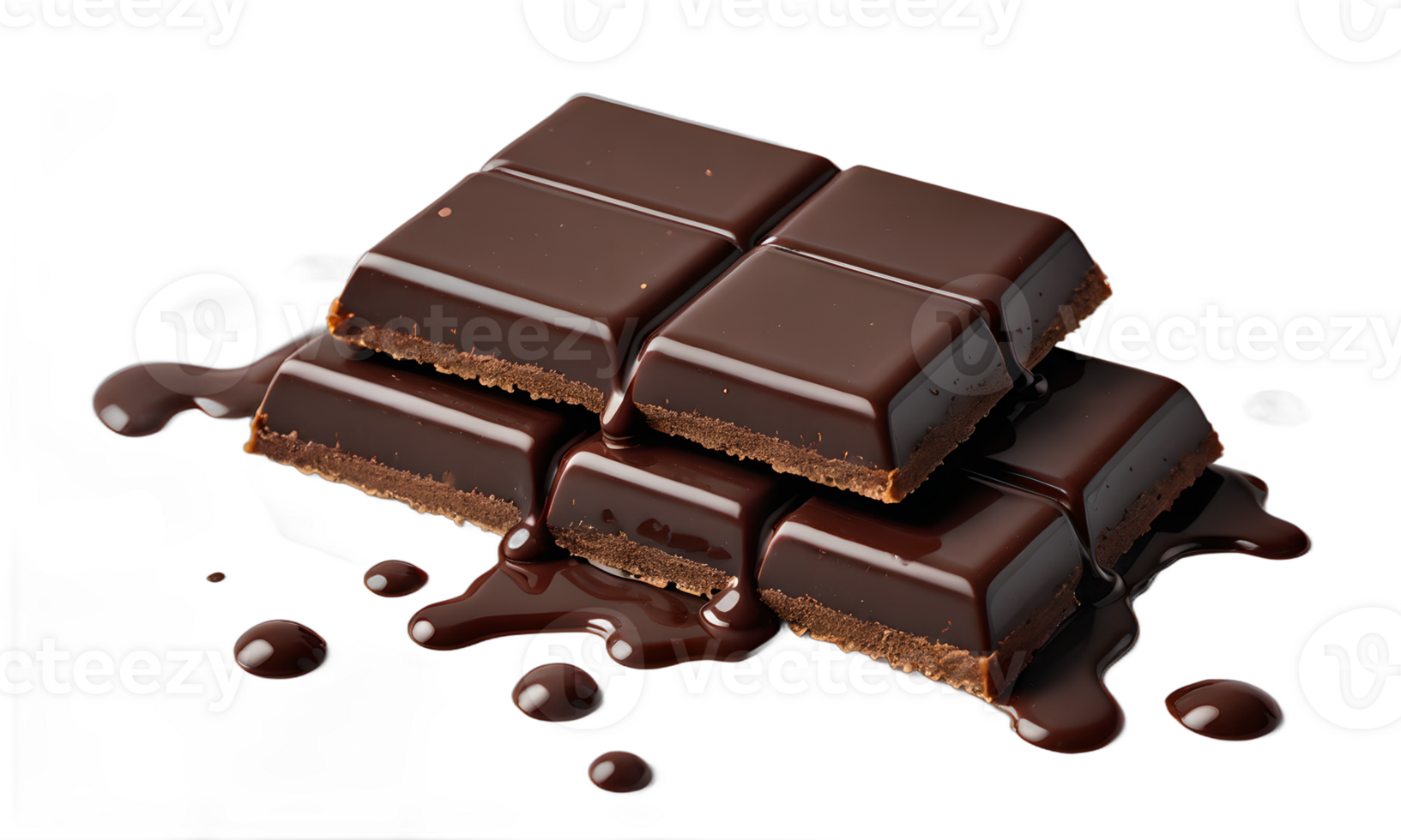 a dark chocolate bars with melting, delicious chocolate syrup, isolated on a transparent background png