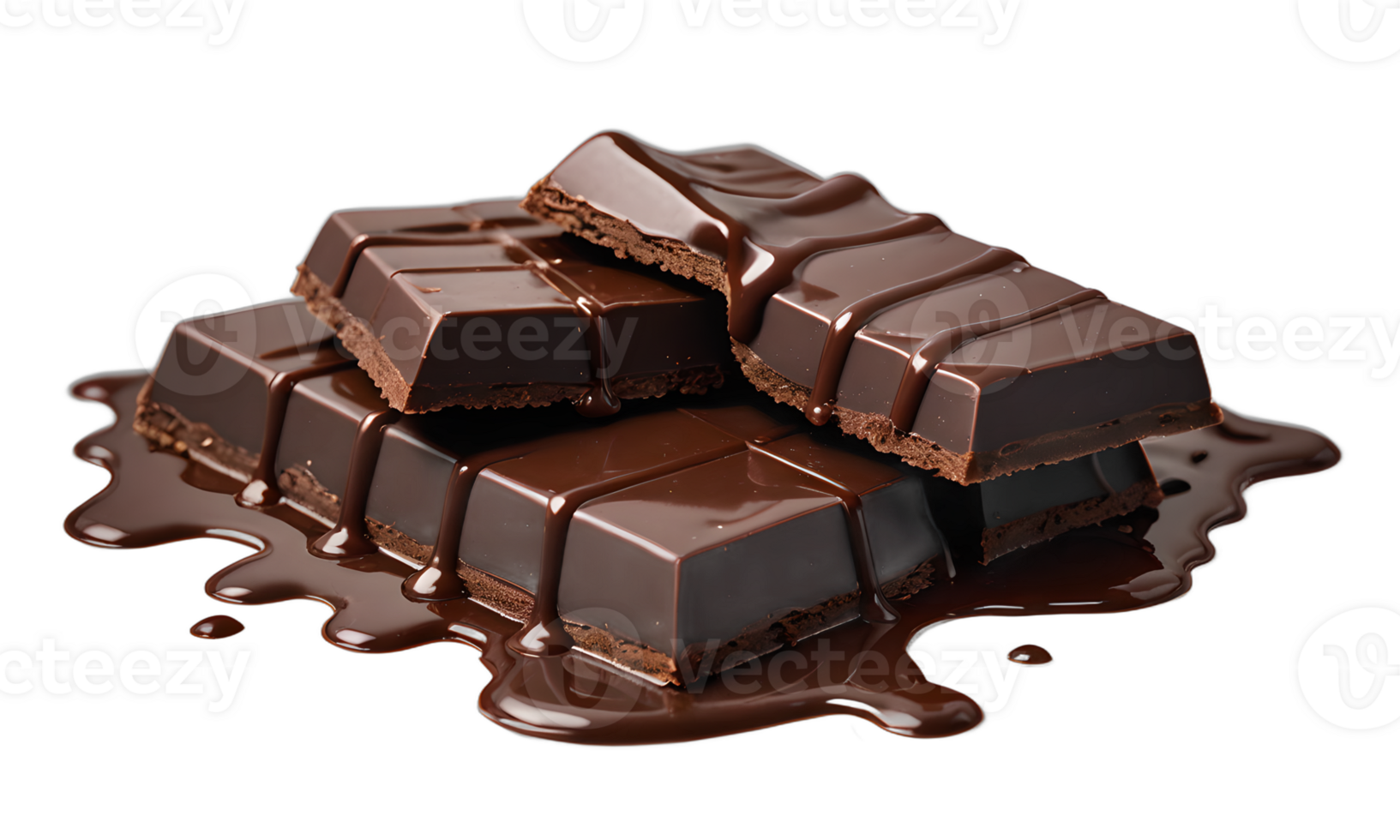 a dark chocolate bars with melting, delicious chocolate syrup, isolated on a transparent background png