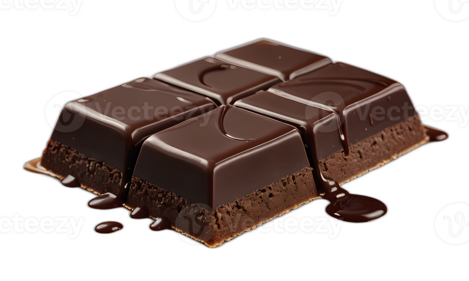 a dark chocolate bars with melting, delicious chocolate syrup, isolated on a transparent background png