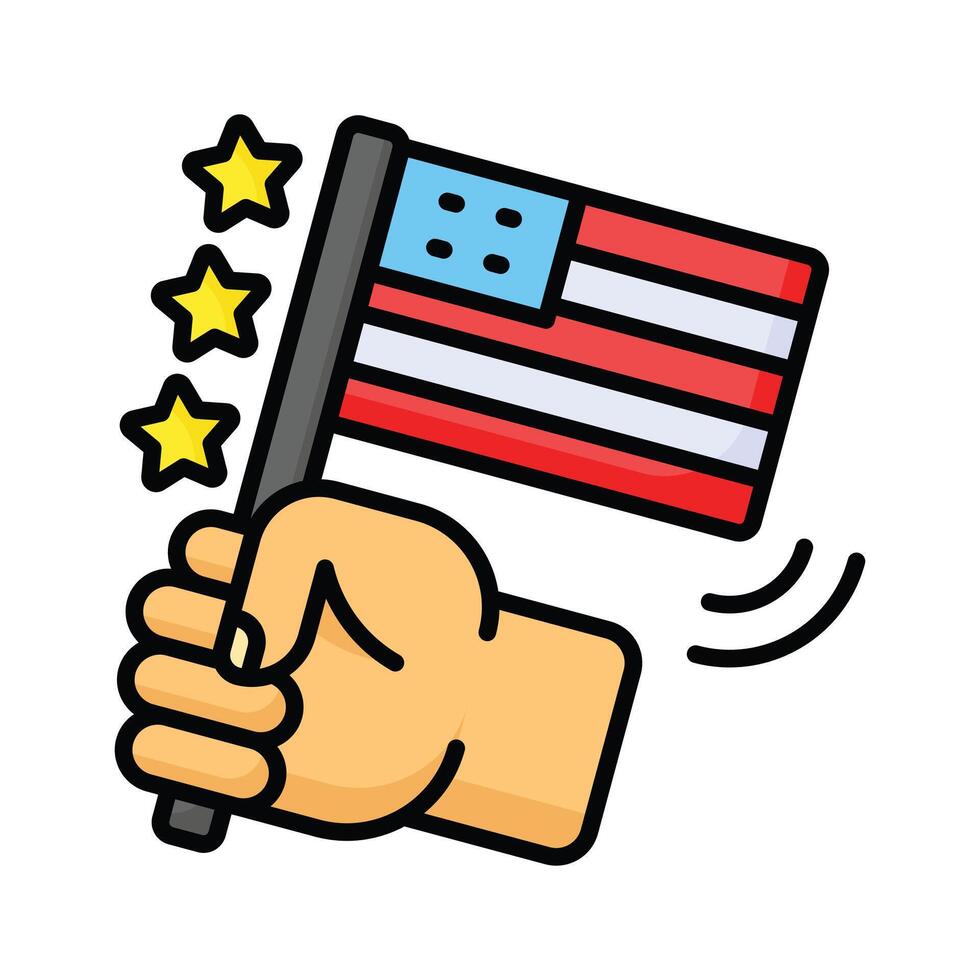 Hand holding american flag denoting concept icon of patriot vector