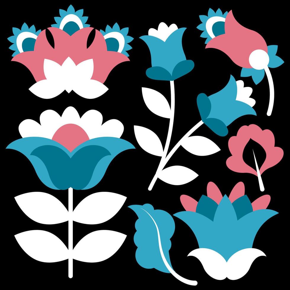 conjunto de diferente flores en mexicano étnico estilo vector