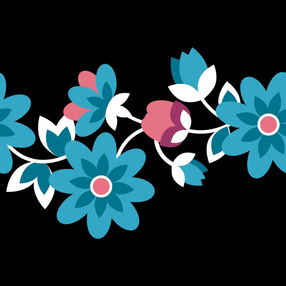 Mexican embroidery of ethnic bright flowers in a seamless border vector
