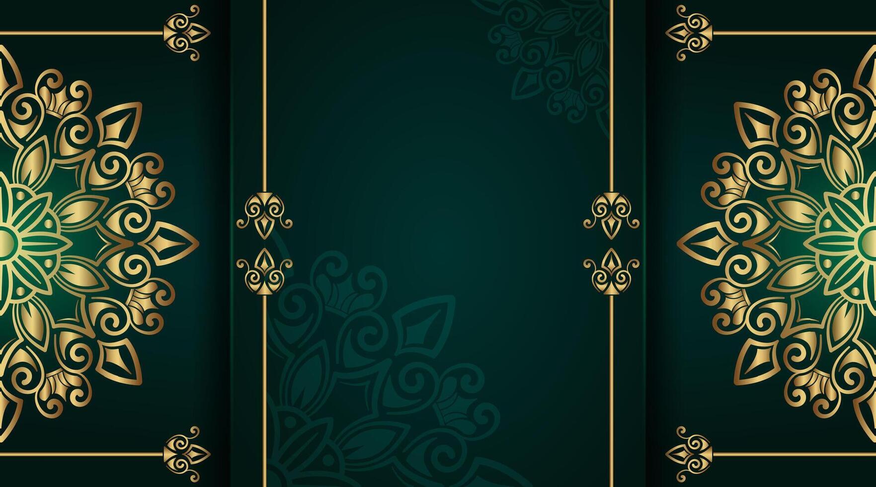 dark green background with gold mandala ornament vector