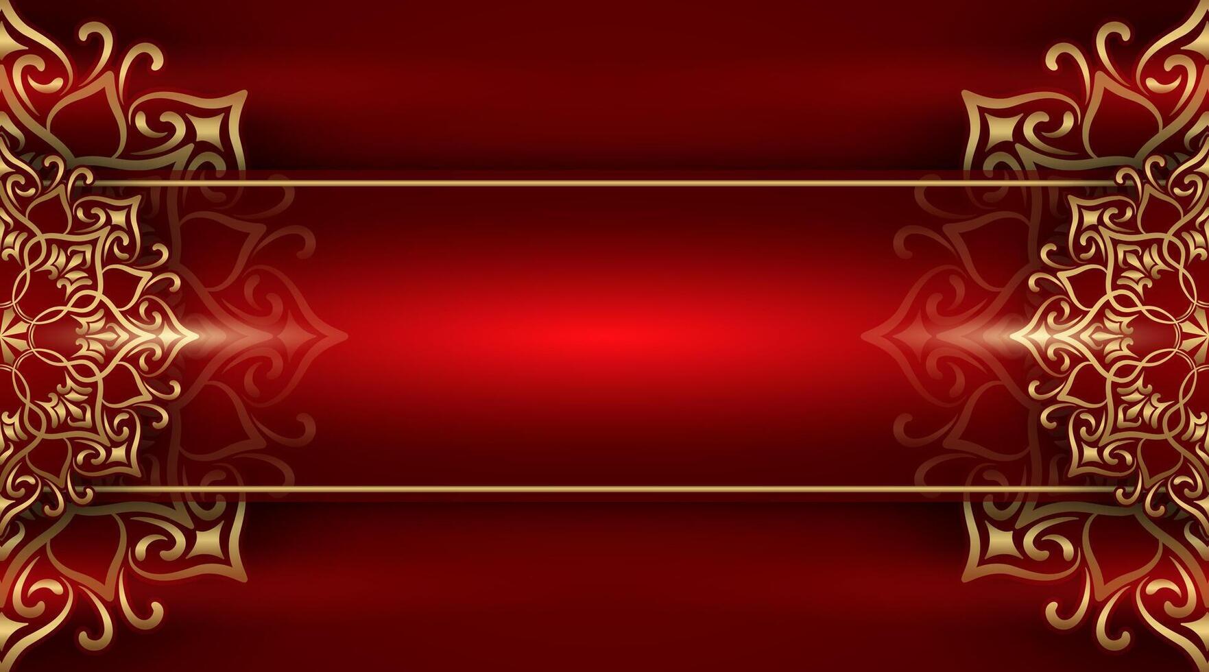 luxury red background with golden mandala ornament vector