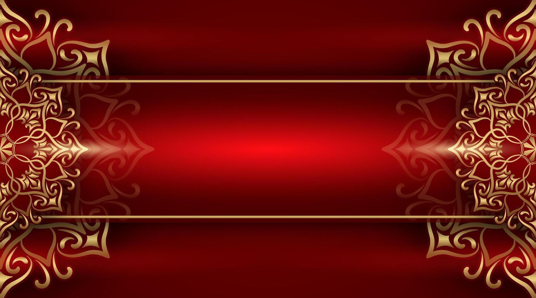 luxury red background with golden mandala ornament vector