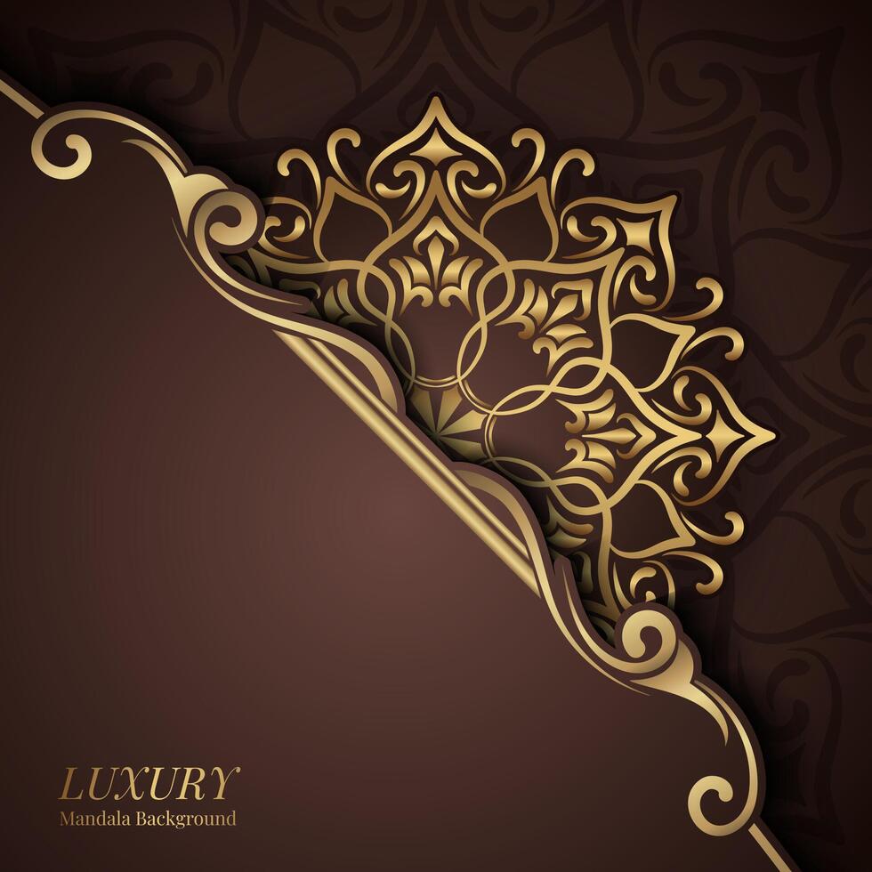 brown background with gold mandala ornaments vector