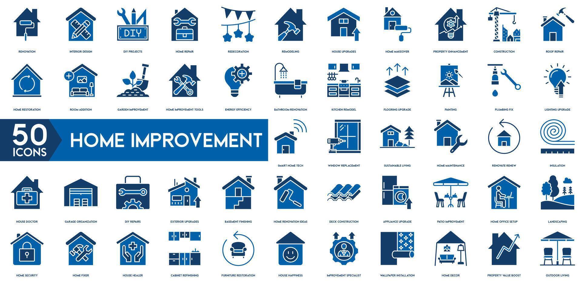 hogar mejora icono. renovación, interior diseño, bricolaje proyectos, hogar reparar, redecoración, remodelación, casa actualizaciones, hogar cambio de imagen, propiedad mejora y construcción icono. vector