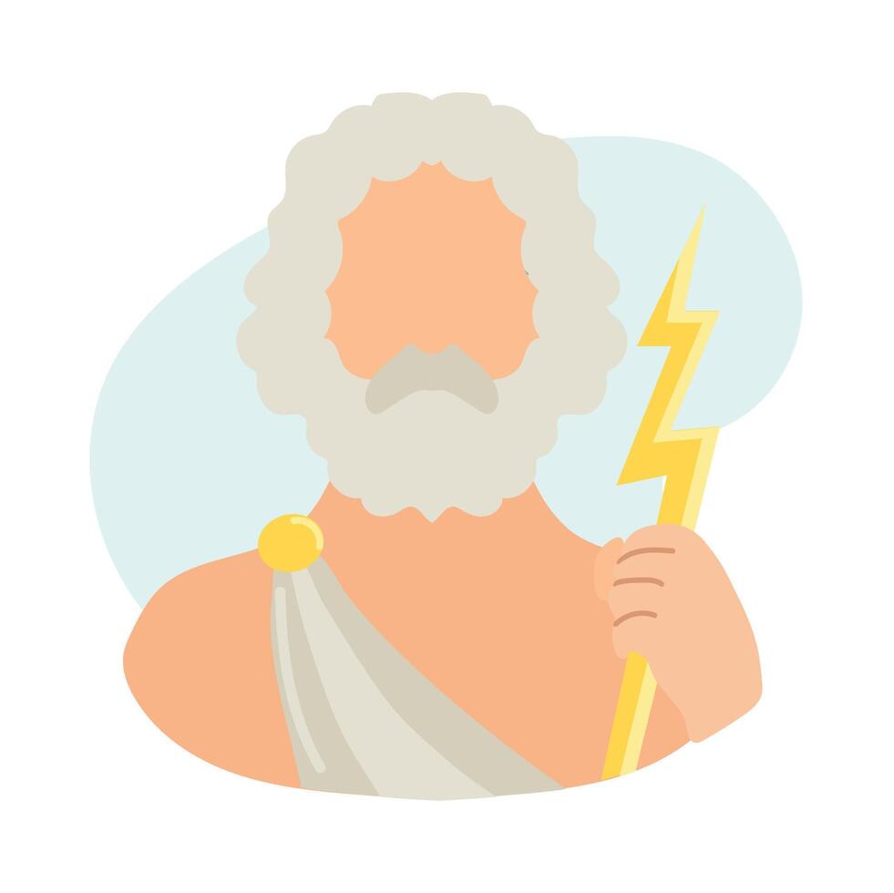 Greek god Zeus with thunderbolt in hand icon clipart avatar flat illustration isolated on white background vector