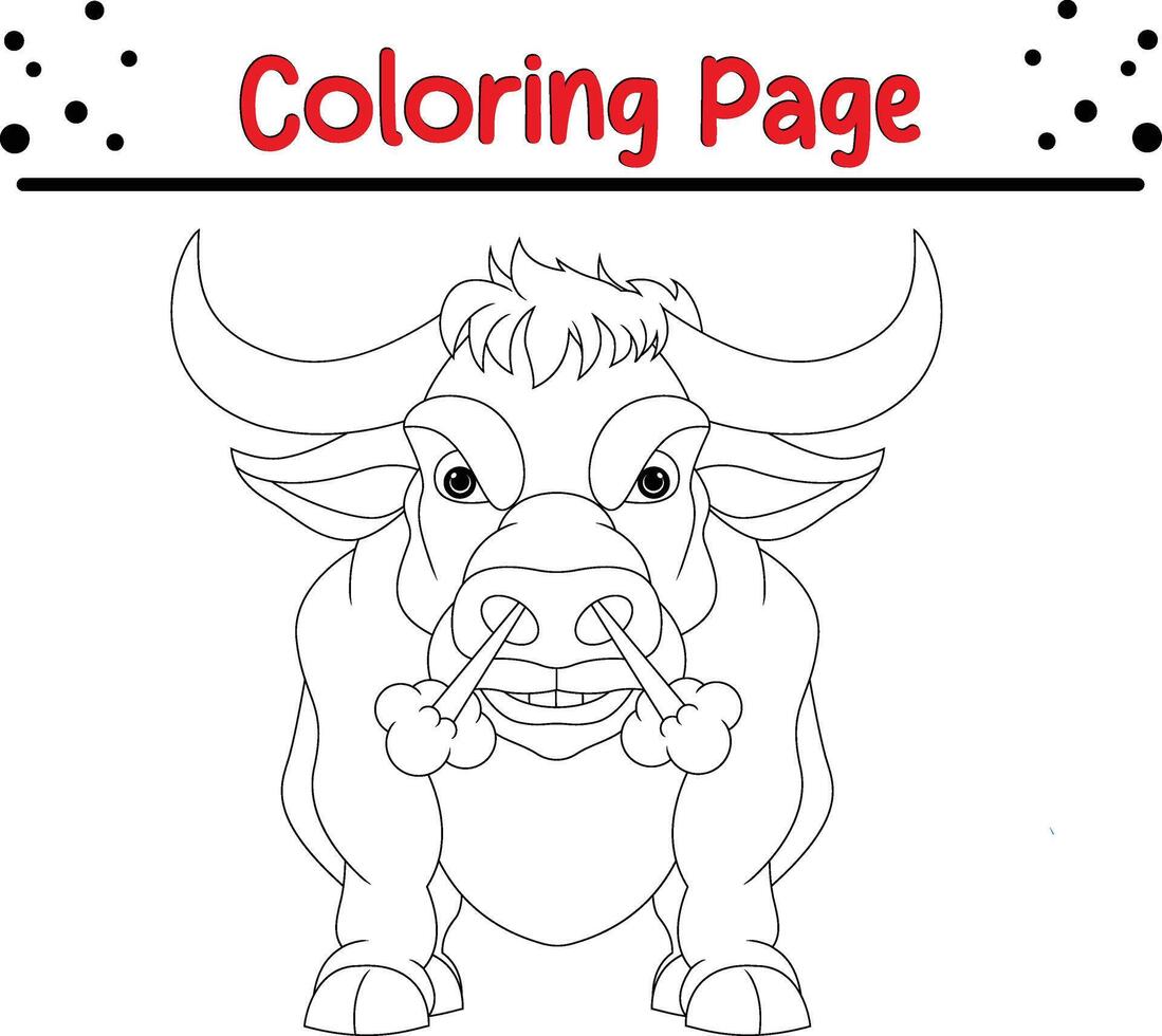 enojado toro colorante libro página para niños. vector