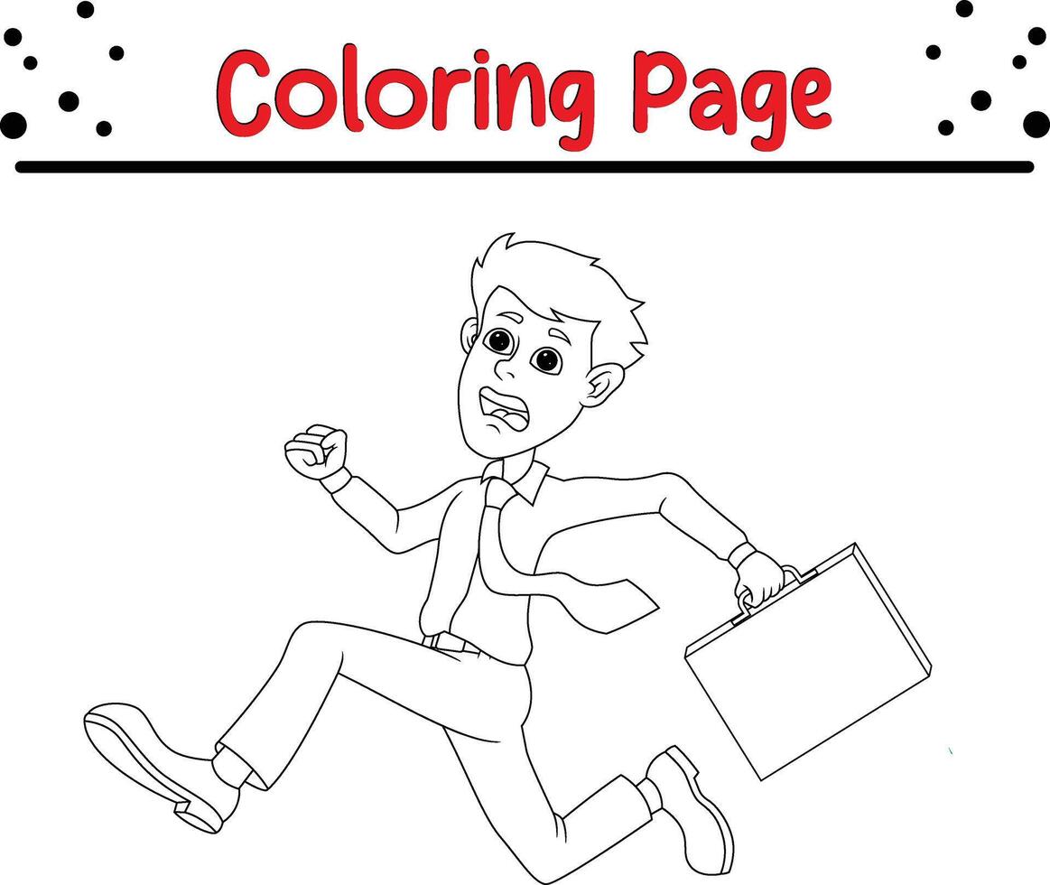 empresario corriendo hora colorante libro página para niños. vector