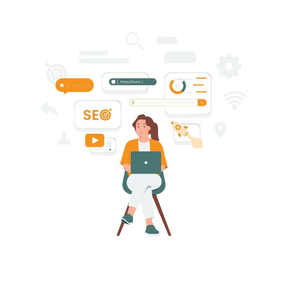 Online web browser search engine, seo optimization and analytic concept illustration vector