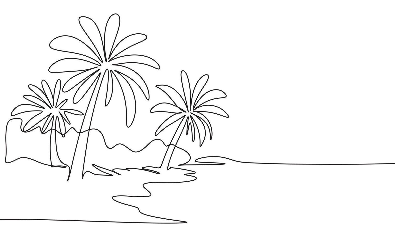 tropical paisaje, uno línea continuo. palmas árbol y mar línea Arte vista. mano dibujado Arte. vector