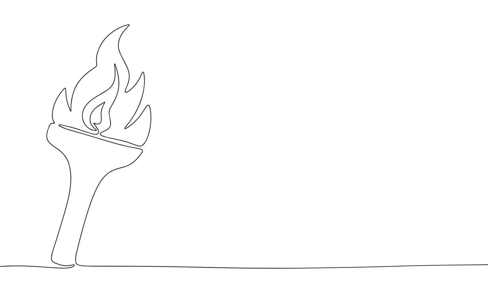 Torch with flame, one line continuous. Torch and fire line art view. Hand drawn art. vector