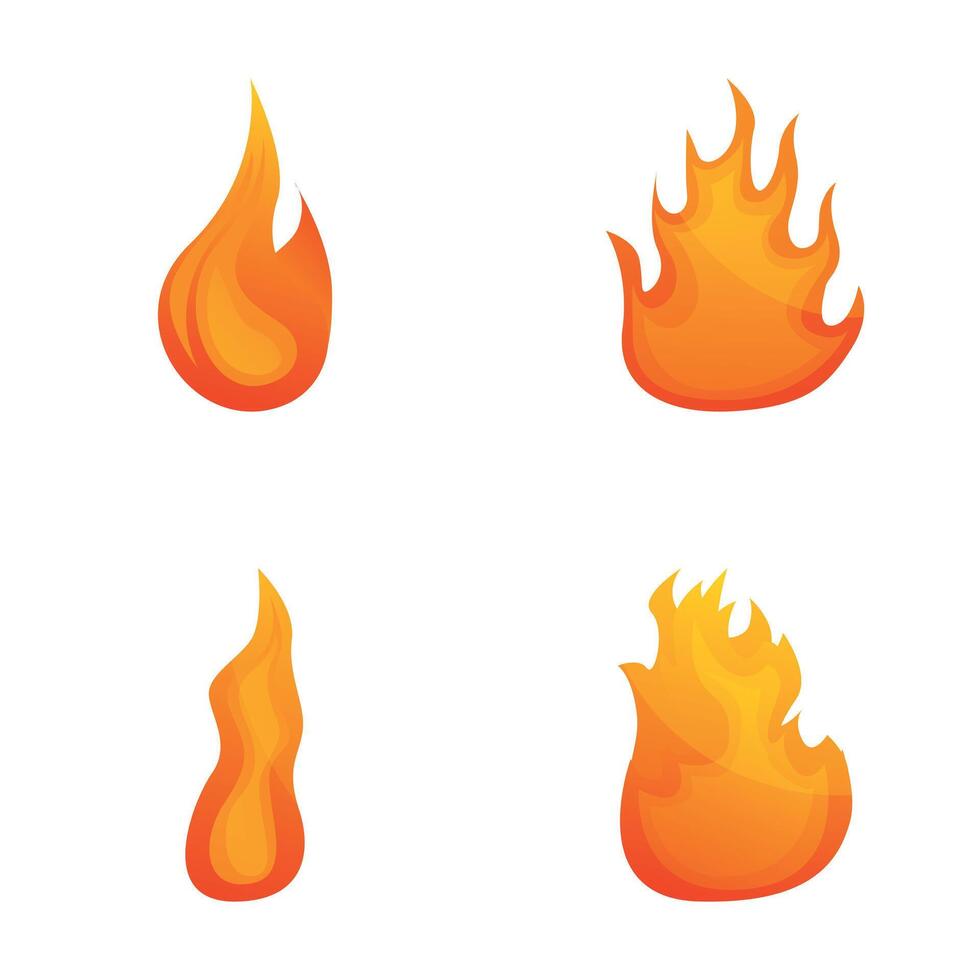 Flame icons set cartoon . Hot flaming element vector